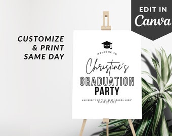 Editable Graduation Welcome Sign Template Canva, Modern Minimalist Grad Welcome Sign, Personalized Graduation Party Decor ZAP WS1