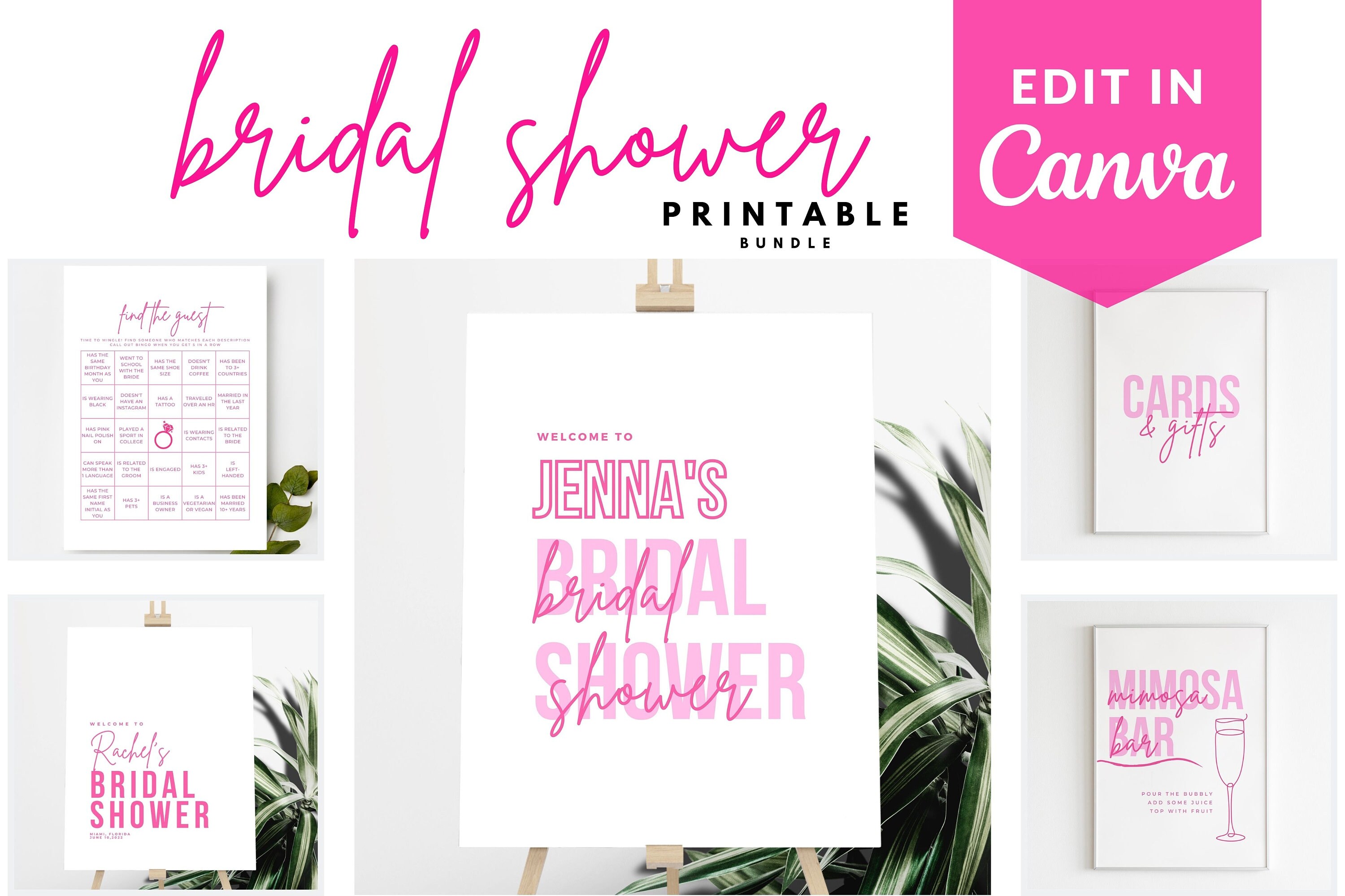 Hot Pink Bridal Shower Printable Sign Bundle, Bridal Shower Canva Template, Bridal Shower Decor, Bridal Shower Sign, MBS P_MBS
