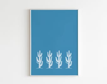 Cactus Digital Download Poster, Minimalist Cactus Print, Nashville Home Decor, Texas Wall Art, Boho Theme Southern Printable Blue BCG