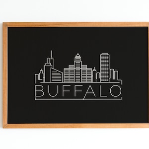 Buffalo Skyline Digital Download, Personalized Gift for Christmas, Buffalo Wall Art Poster Landscape, Black and White Minimalist Wall Art