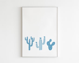 Cactus Digital Download Poster, Minimalist Cactus Print, Nashville Home Decor, Texas Wall Art, Boho Theme Southern Printable Blue BCG