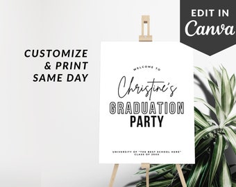 Editable Graduation Welcome Sign Template Canva, Modern Minimalist Grad Welcome Sign Poster, Personalized Graduation Party Decor ZAP WS1