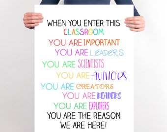 Virtuele leerposter Lerarenkunst aan de muur Klaslokaaldecoratie Muurcitaat Regels wanneer je deze klas binnenkomt Motiverende print kleurrijk