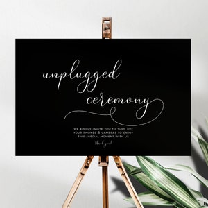 Unplugged Ceremony Poster Printable Landscape, Digital Download Black and White Minimalist Wedding Digital Download WB1 ZAP