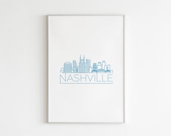 Nashville Skyline Printable Poster Wall Art, Nashville Minimalist Digital Download, Nashville Chic Wall Art for Apartment, BCG
