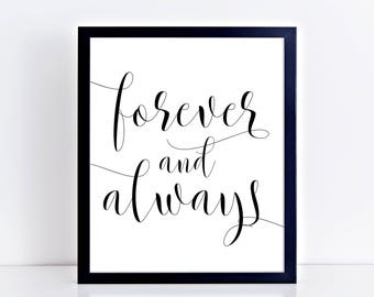 Forever and Always PRINTABLE Poster Black and White Wall Decor Black and White Art For Above Bed Master Bedroom Decor Digital Art Instant