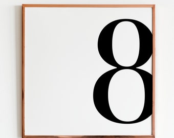 Number 8 Printable Black and White Poster Typography Art Modern Numbers Print Bedroom Wall Art Black and White