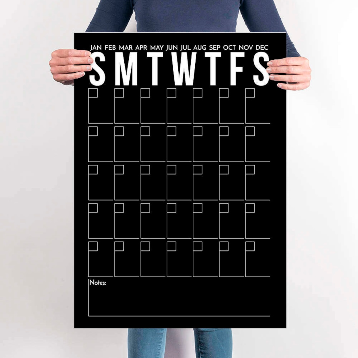 Black Printable Calendar Poster Large Calendar DIY Write-on - Etsy