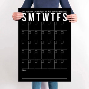 Black Printable Calendar Poster Large Calendar DIY Write-On Modern Black and White Simplistic Office Wall Art image 1