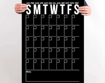 Black Printable Calendar Poster Large Calendar DIY Write-On Modern Black and White Simplistic Office Wall Art