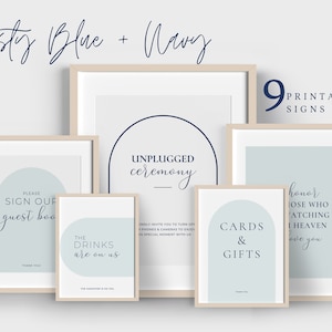 Printable Dusty Blue and Navy Wedding Bundle Signage, Dusty Blue Wedding Bundle Digital Download, Beach Wedding Theme Sign, DBN1