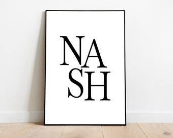 Black and White Nashville Wall Art Decor, Wall Art Living Room, Nashville Poster Typography Print "Nash" Black White CG2 ZAP
