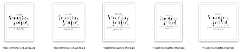 May include: Black and white sign with the text "Please remain seated during the entire performance. Thank you."
