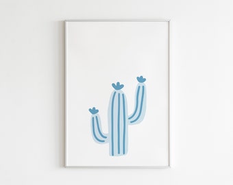 Cactus Digital Download Poster, Minimalist Cactus Print, Nashville Home Decor, Texas Wall Art, Boho Theme Southern Printable Blue BCG