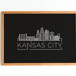 Téléchargement numérique de la ligne d'horizon de Kansas City, art mural minimaliste noir et blanc, cadeau de Kansas City, affiche de Kansas City