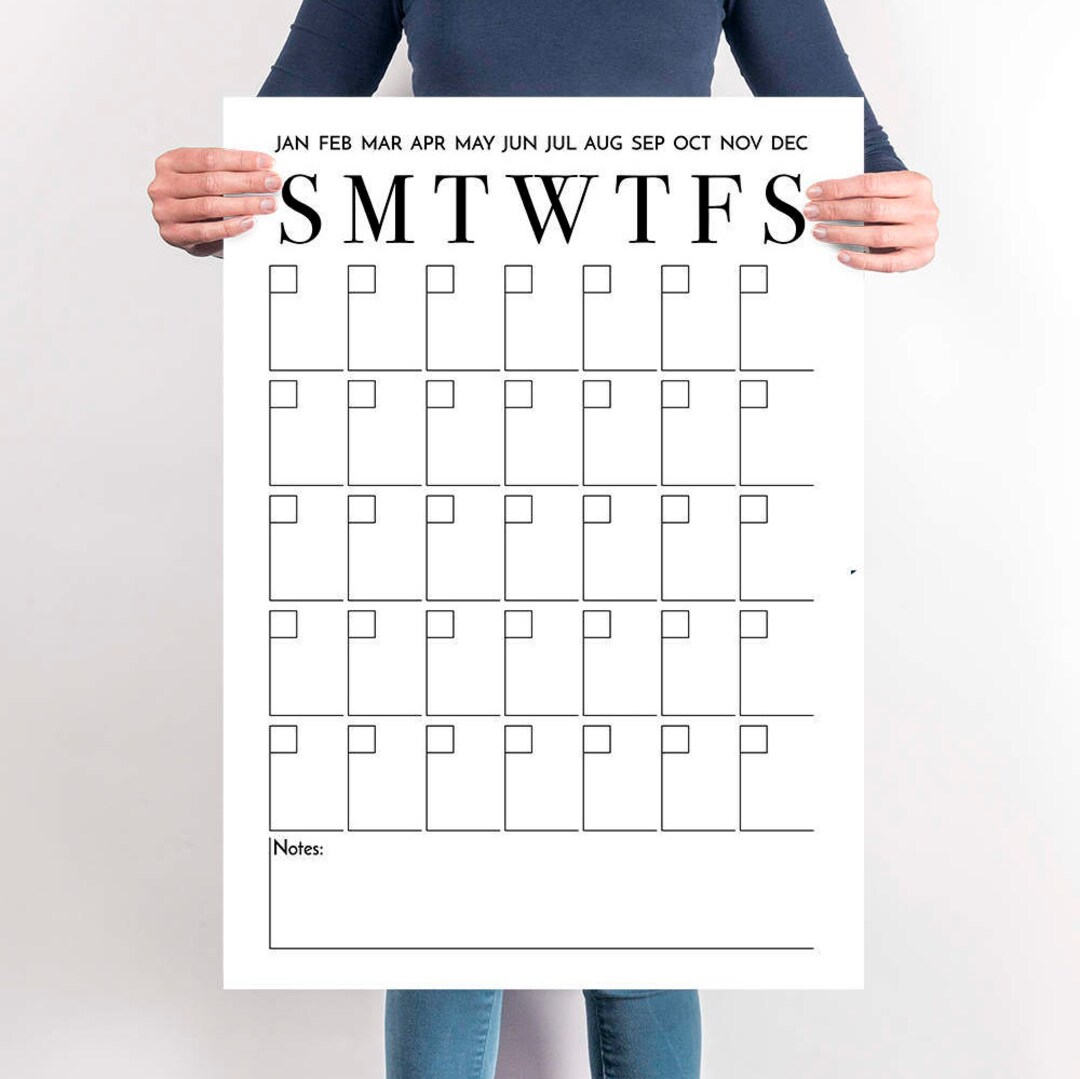 Modern Office Calendar Printable Poster Black and White Simplistic ...