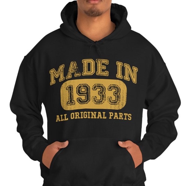 Vintage 1933 Hooded Sweatshirt - 91st Birthday Gift for Him or Her - Made in 1933 - 91 Years Old