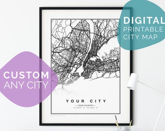 CUSTOM City Map Poster with Your City - Digital Circle City Map Printable on Wall decor including Framed/unframed Poster | Canvas | Tapestry