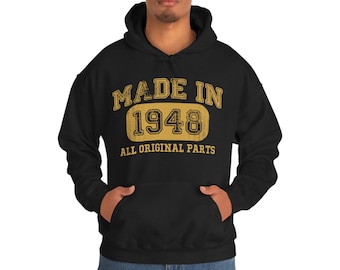 1948 Vintage Birthday Hoodie - 76th Birthday Gift for Men and Women - Made in 1948 Hooded Sweatshirt - 76 Years Old Present