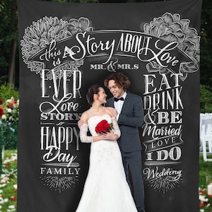 Wedding Backdrop, Custom Wedding Photo Booth Chalkboard Style Backdrop Banner, Step and Repeat Backdrop, Wedding tapestry self gift