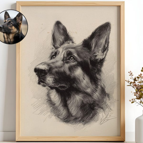 Retrato de mascota personalizado: dibujo a lápiz personalizado (descarga digital + impresión)