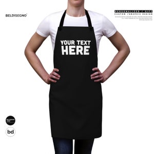 a woman wearing an apron with the words your text here on it