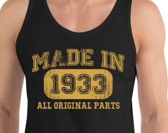 Vintage 1933 Tank Tops for 91st Birthday - Men  Women - Made in 1933 - 91 Year Old Gift