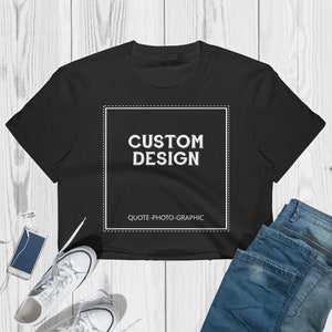 Top corto personalizzato per donna - T-shirt corta da donna personalizzata - T-shirt corta a maniche corte in jersey fine Personalizza con la grafica del logo della tua foto