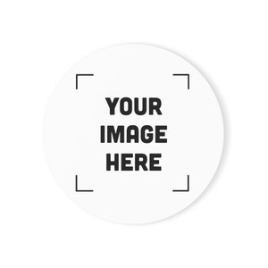 a white round sticker with the words your image here