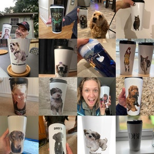 a collage of photos of people holding coffee cups
