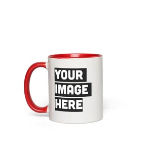 Custom Ceramic mug, Personalized Mug, Accent coffee mug, photo mug self gift White with Red Accents