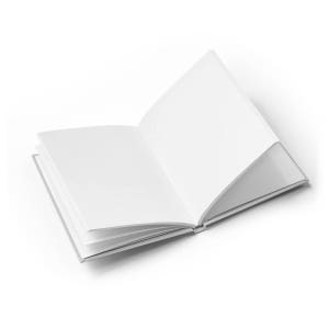 an open white book on a white surface