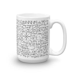 a white coffee mug with a lot of writing on it