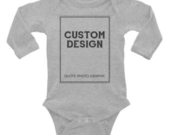 Custom logo Baby bodysuits Personalized Infant Long Sleeve Baby Rib Bodysuit - Customize With your photo Logo Graphic custom text quote