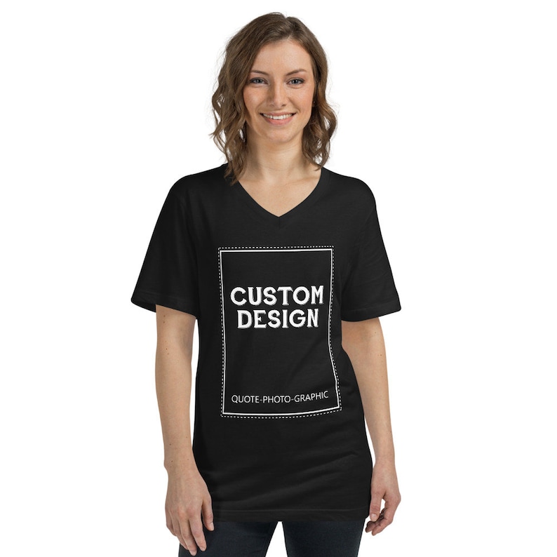 Personalized V-Neck T-Shirt Customize With your photo Logo Graphic custom text quote self gift image 2