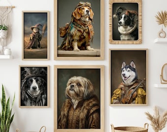 Custom Dog Cat Portrait in Costume Poster by Pet Artist | Vertical Realistic Animal Painting