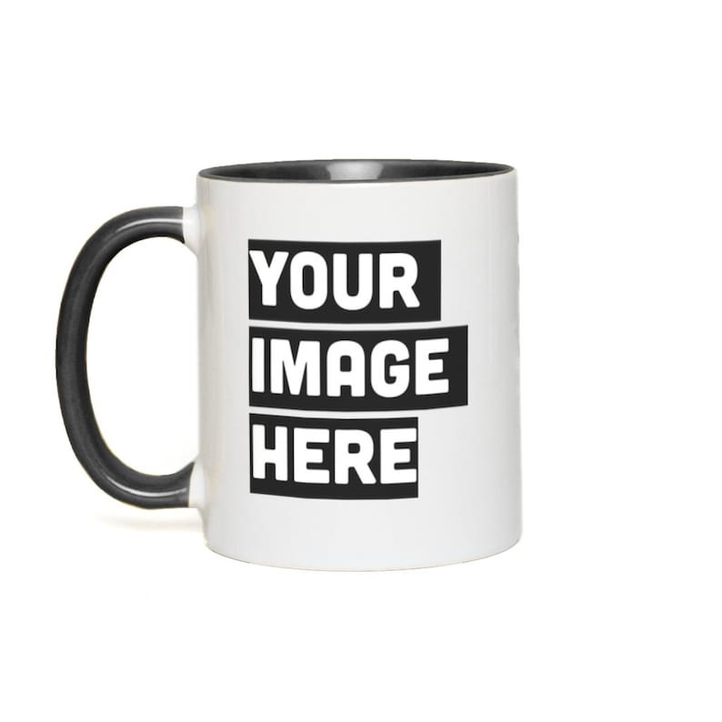 Custom Ceramic mug, Personalized Mug, Accent coffee mug, photo mug self gift White with Black Accents