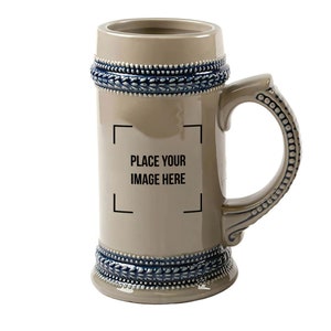 Custom Beer Steins Personalized Photo Beer Stein Groomsmen Beer Stein ceramic beer mug 16oz 20oz 22oz with Gold Trim Glass Ceramic D-Handle 22oz Grey Stein