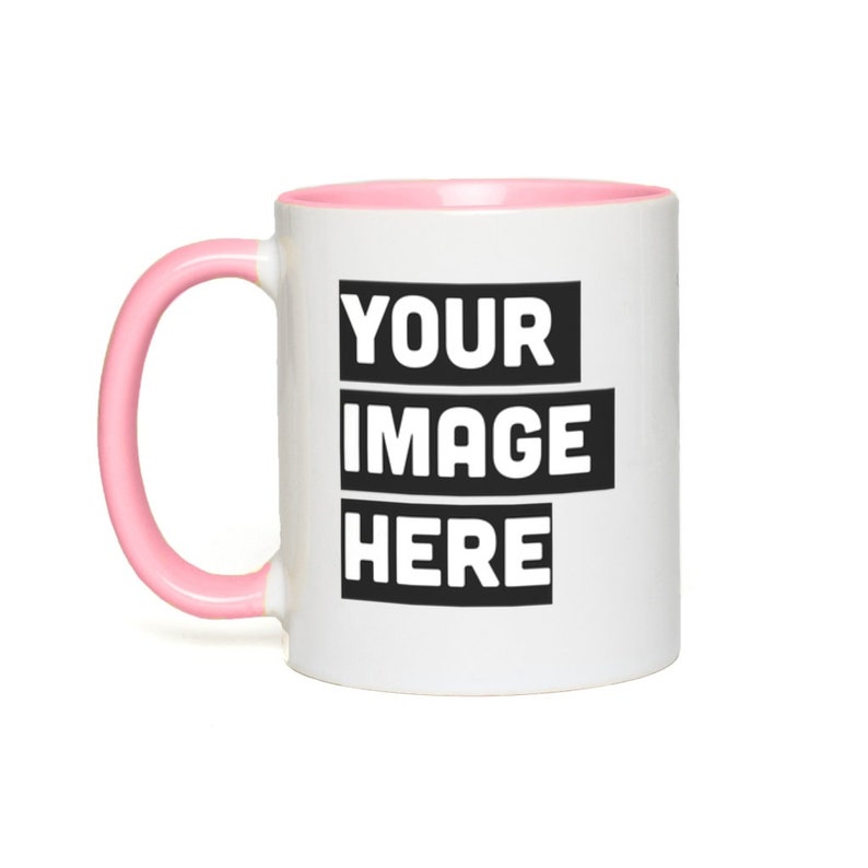 Custom Ceramic mug, Personalized Mug, Accent coffee mug, photo mug self gift White with Pink Accents