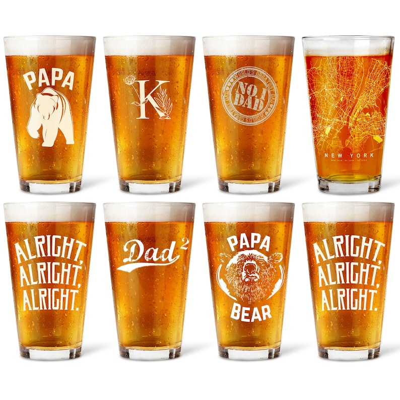 a set of six glasses filled with different types of beer