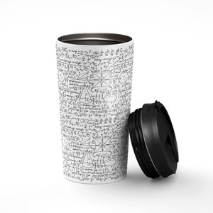 a coffee cup with writing all over it