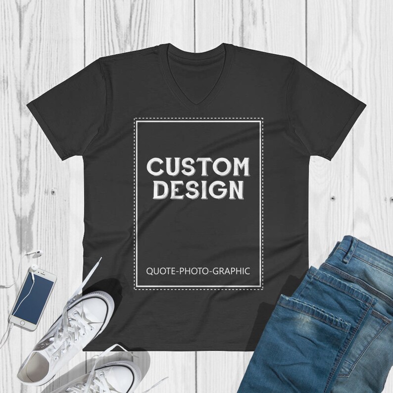 Personalized V-Neck T-Shirt Customize With your photo Logo Graphic custom text quote self gift image 3