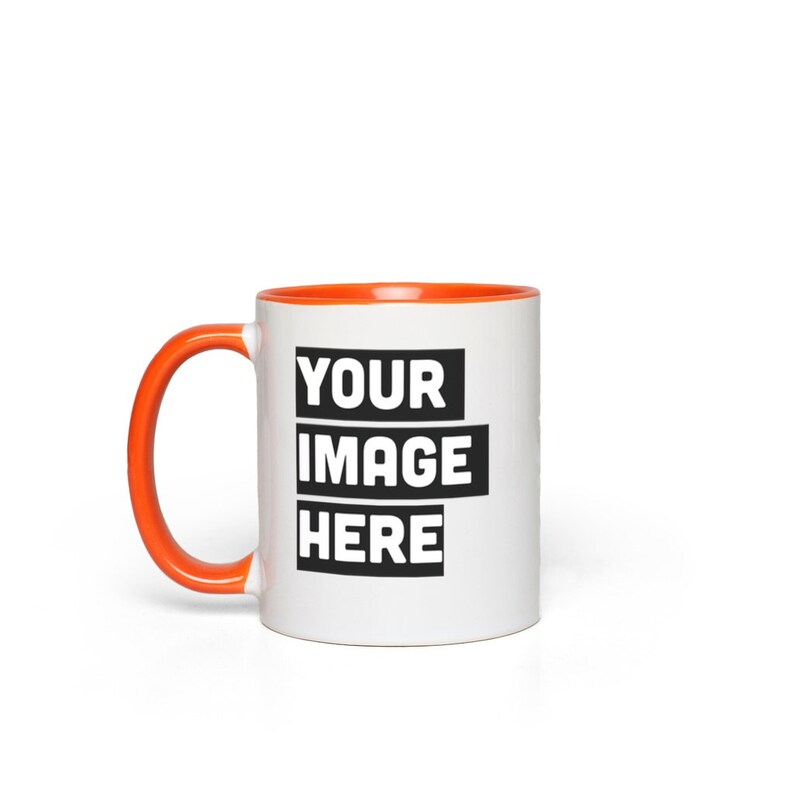 Custom Ceramic mug, Personalized Mug, Accent coffee mug, photo mug self gift White with Orange Accents