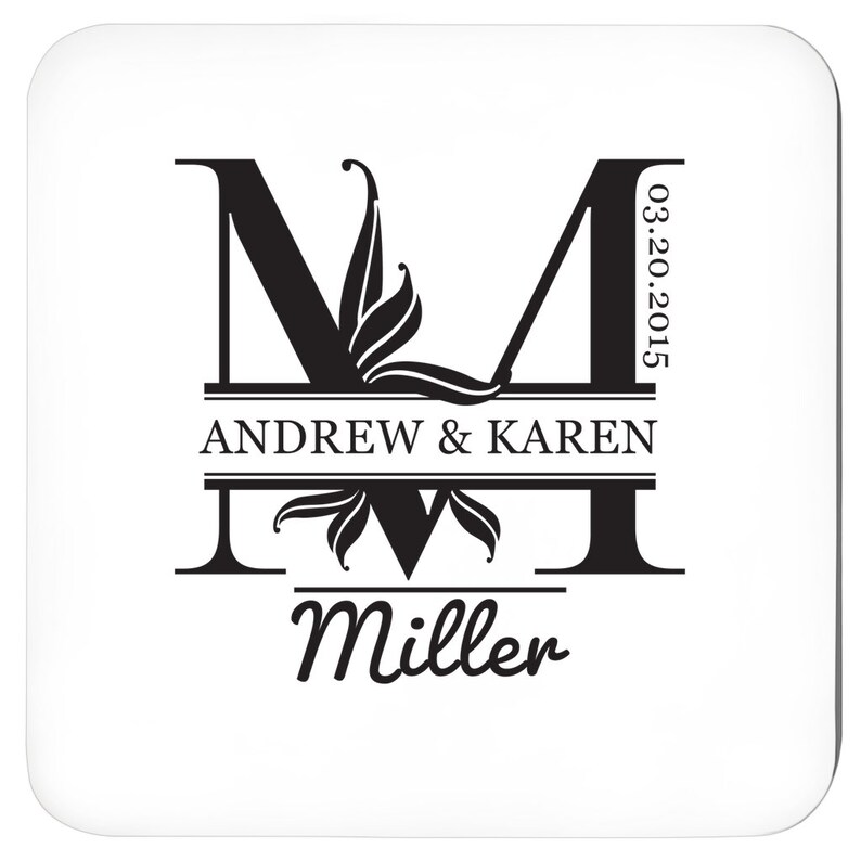 Custom Coasters Set, Funny Personalized Coaster with Name or your favorite Photos, Personalised Save the date Coaster Monogram, Set of 46 image 6