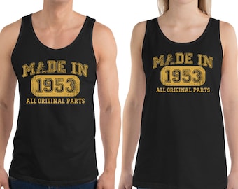 1953 Vintage Born Tank Tops for Women and Men - 71st Birthday Gift - Made in 53 Tanks - 71 Year Old Birthday - Personalized Option Available