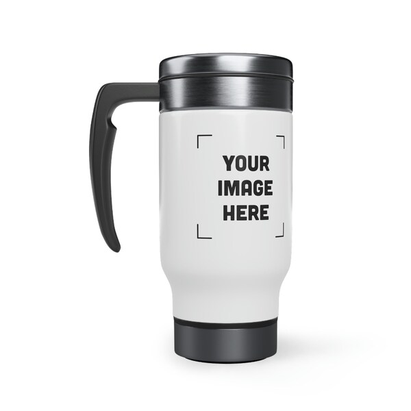 Custom Travel Mug with Handle, Stainless Steel, 14oz Personalized mug