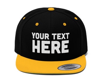 Custom snapback Custom Flat Bill Hat, Snapback Cap, Custom TEXT Embroidered Hat, Personalized Hat Personalized Snapback Hat - Your Text Here