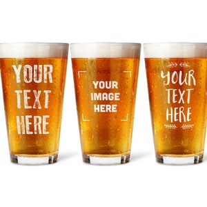 Custom Pint Glass Frosted Clear, Beer glass customizable with your text logo and image printed on it image 3