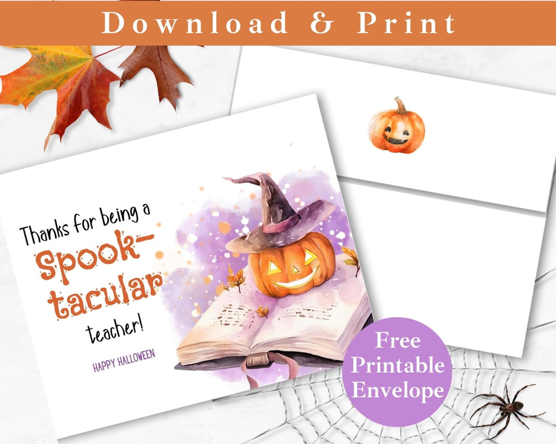 Teacher Halloween Printable Greeting Card and Envelope INSTANT DOWNLOAD ...