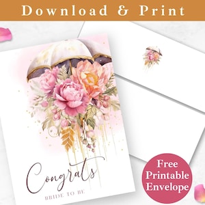 Druckbare Brautparty Grußkarte mit Umschlag SOFORTIGER DOWNLOAD PDF Verlobungskarte, Congrats Bride Digital Card Template for Mrs